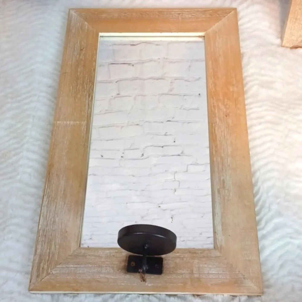 Pair Of Light Wood Mirrored Candle Holders Votive Included 18L x 10.5 W